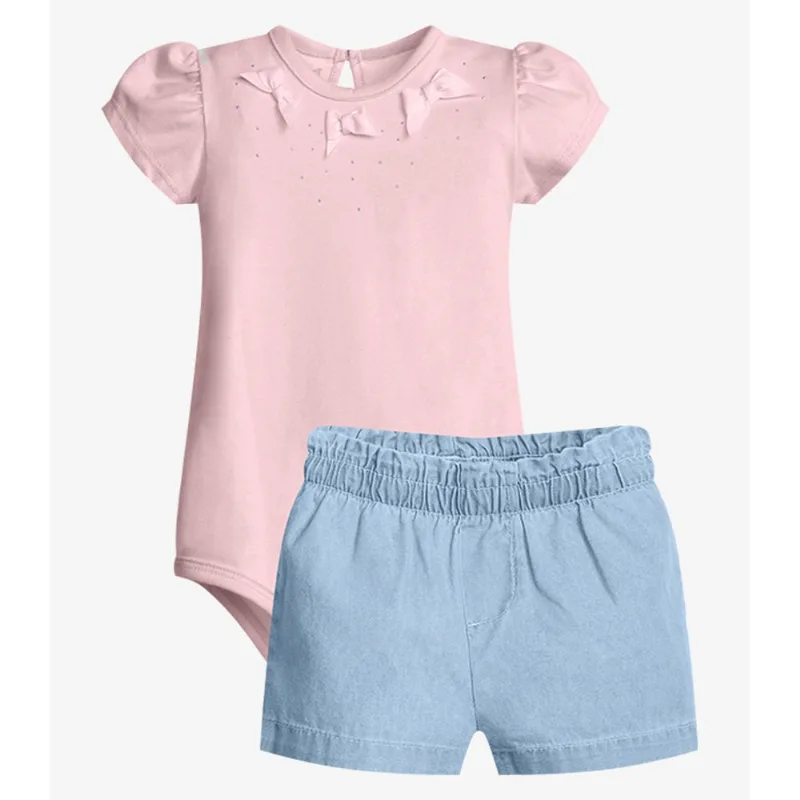 Conjunto Feminino Body Com Shorts Trick Nick Rosa G