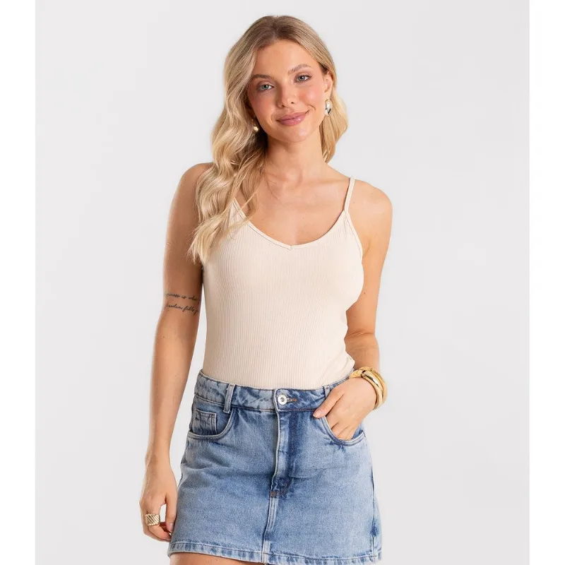 Blusa De Alça Feminina Canelada Rovitex Bege P