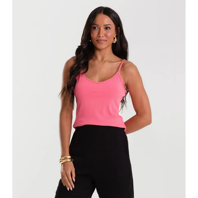 Blusa De Alça Feminina Canelada Rovitex Rosa M