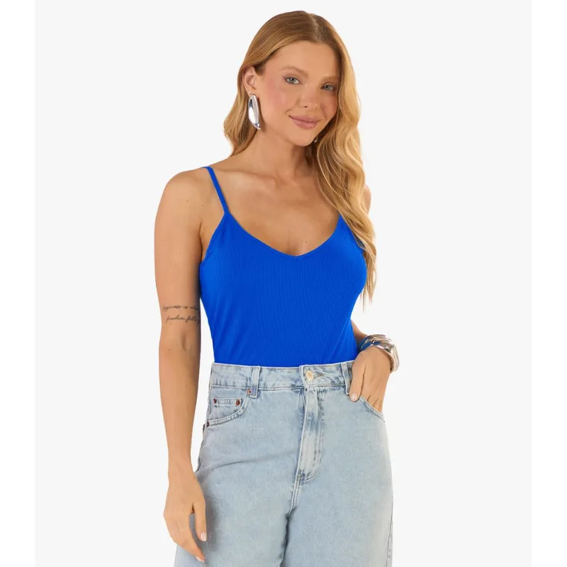 Blusa De Alça Feminina Canelada Rovitex Azul GG