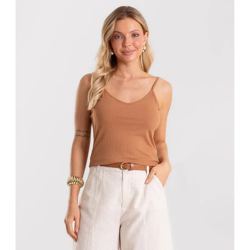 Blusa De Alça Feminina Canelada Rovitex Marrom M