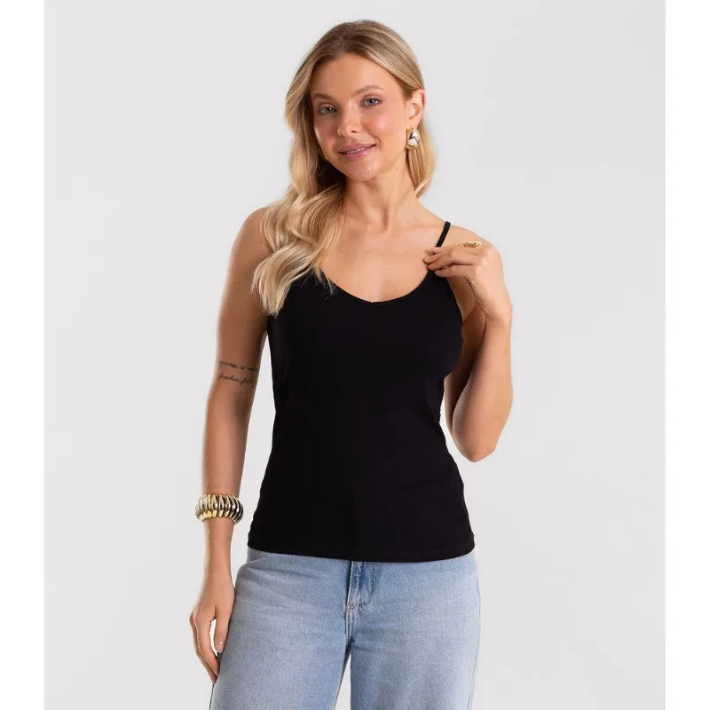 Blusa De Alça Feminina Canelada Rovitex Preto P