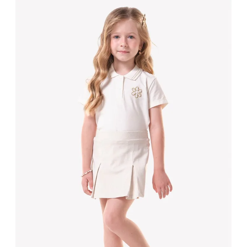 Conjunto Infantil Polo Com Shorts Saia Trick Nick Bege 8
