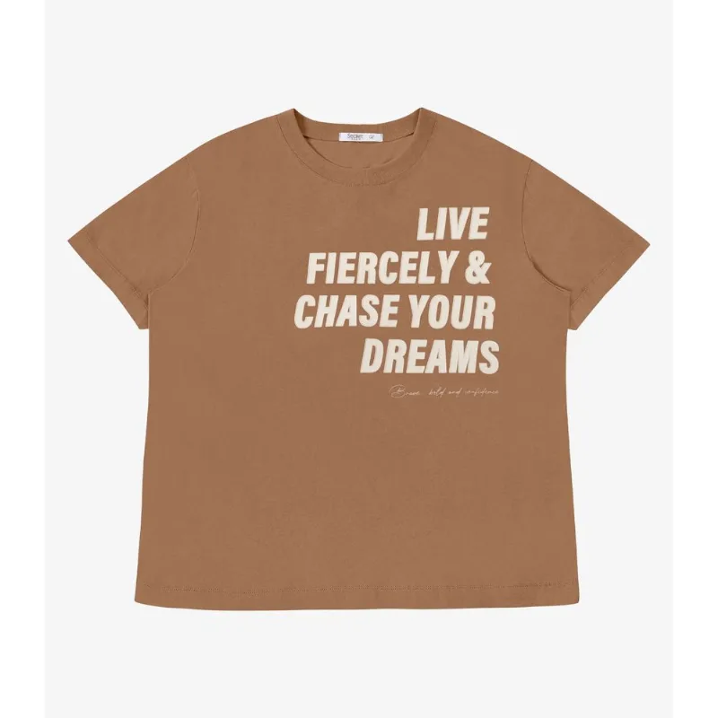 T-shirt Feminina E Estampa Meia Malha Secret Glam Marrom Plus G2