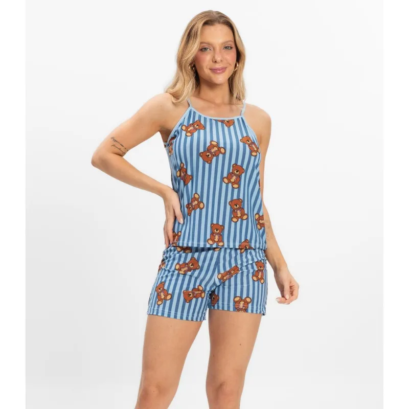 Short Doll Curto Feminino De Liganete Bella Ana Azul P