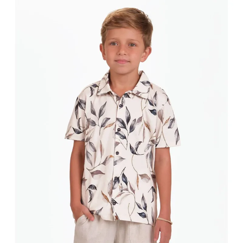 Camisa Meia Malha Menino Trick Nick Bege 14