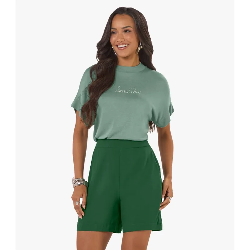 Bermuda Feminina Tecido Viscose Sarjada Rovitex Verde P