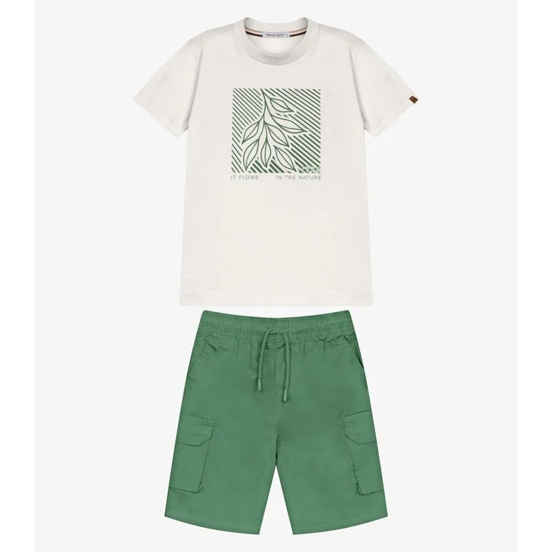 Conjunto Infantil Camiseta Com Bermuda Trick Nick Bege 8