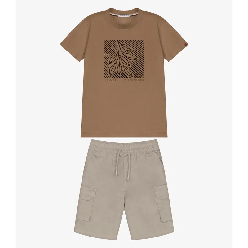 Conjunto Infantil Camiseta Com Bermuda Trick Nick Marrom 3