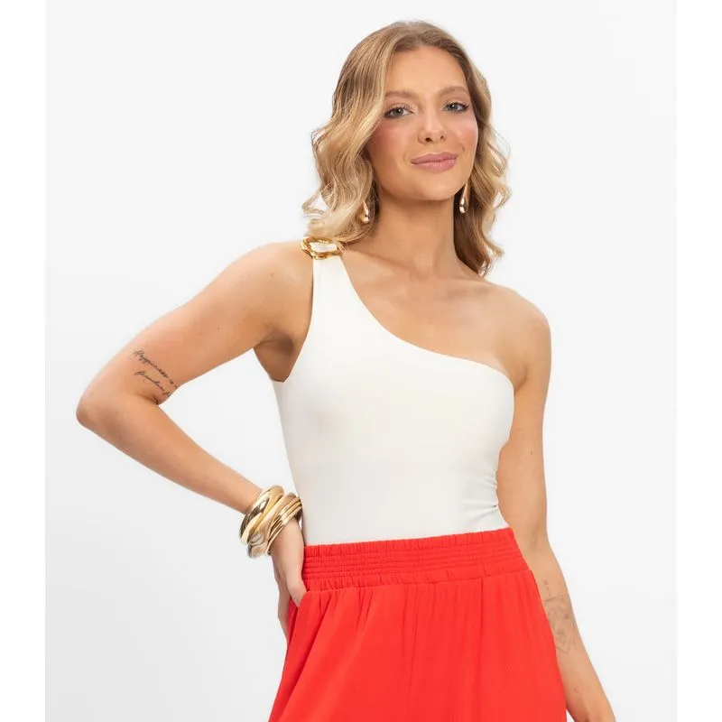 Body Feminino Um Ombro Só Com Detalhe Select Bege M