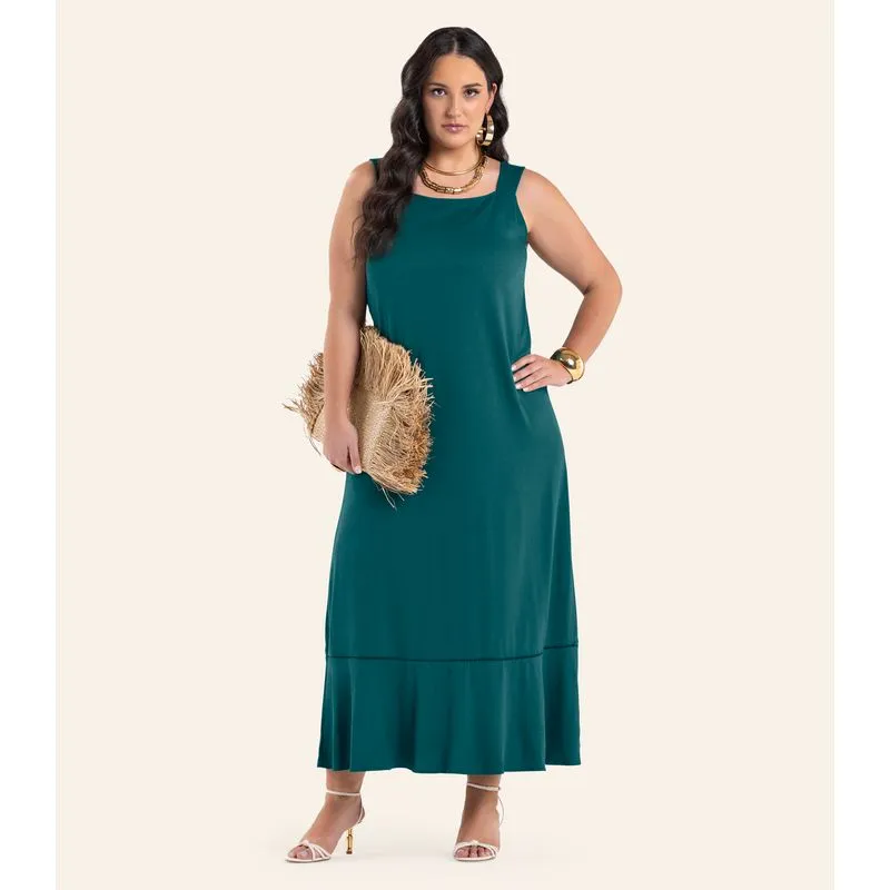 Vestido Feminino Super Midi Viscose Secret Glam Verde Plus G4