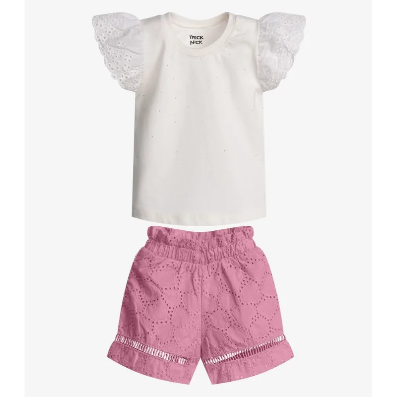 Conjunto Menina Blusa Com Shorts Trick Nick Bege G