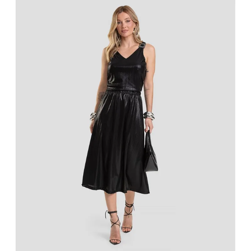 Saia Feminina Midi Plissada Dianna Preto GG