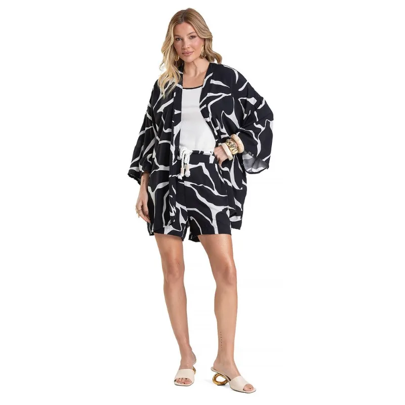 Kimono Feminino em Tecido Estampado Dianna Preto M