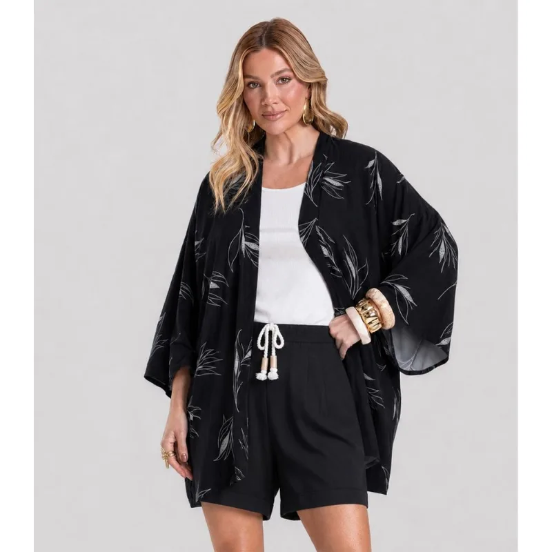 Kimono Feminino em Tecido Estampado Dianna Preto P