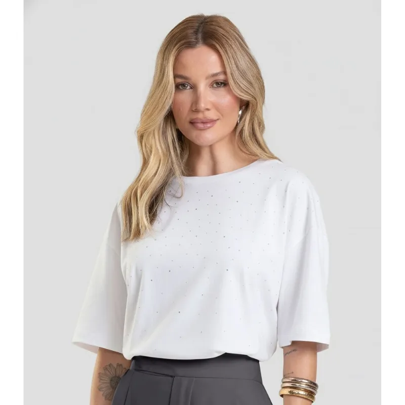 T- Shirt Box Feminina com Strass Dianna Bege P