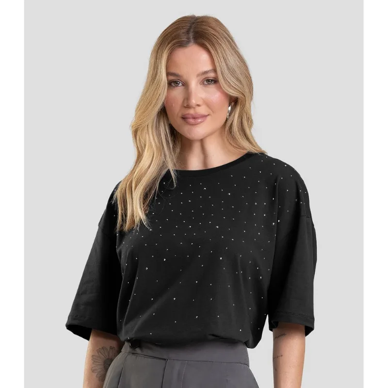 T- Shirt Box Feminina com Strass Dianna Preto GG