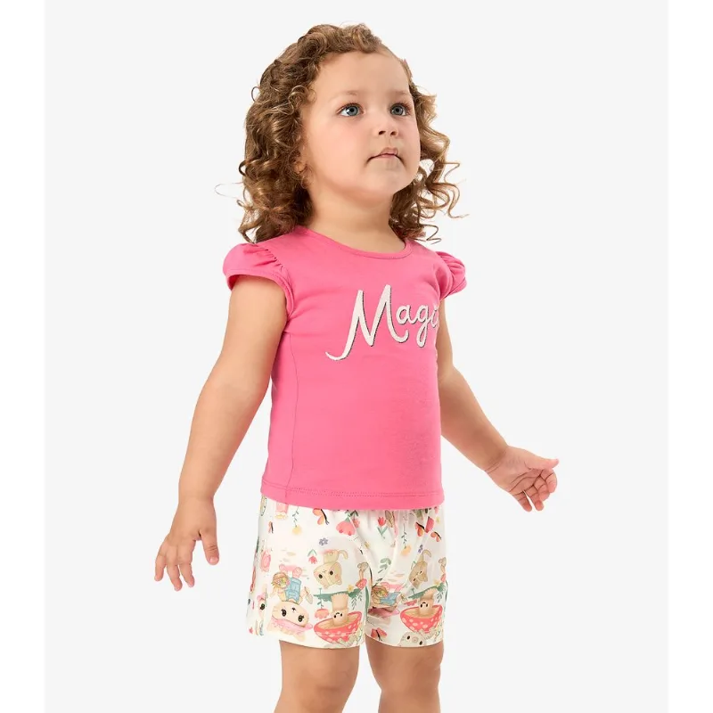 Conjunto Infantil Blusa Com Shorts Rovi Kids Rosa 3