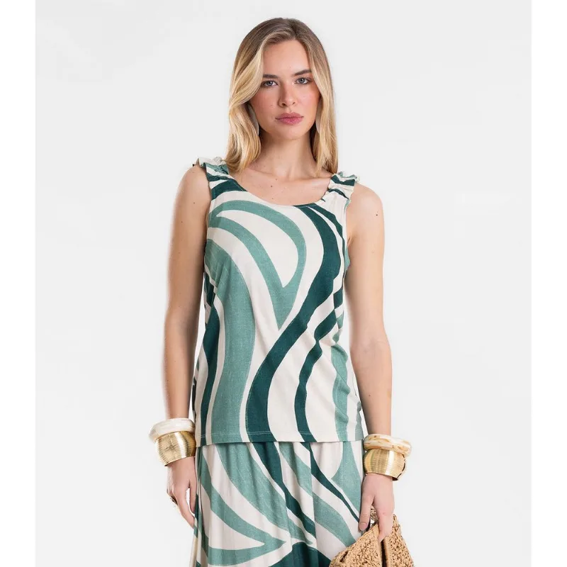 Regata Feminina Viscose Estampada Endless Verde P