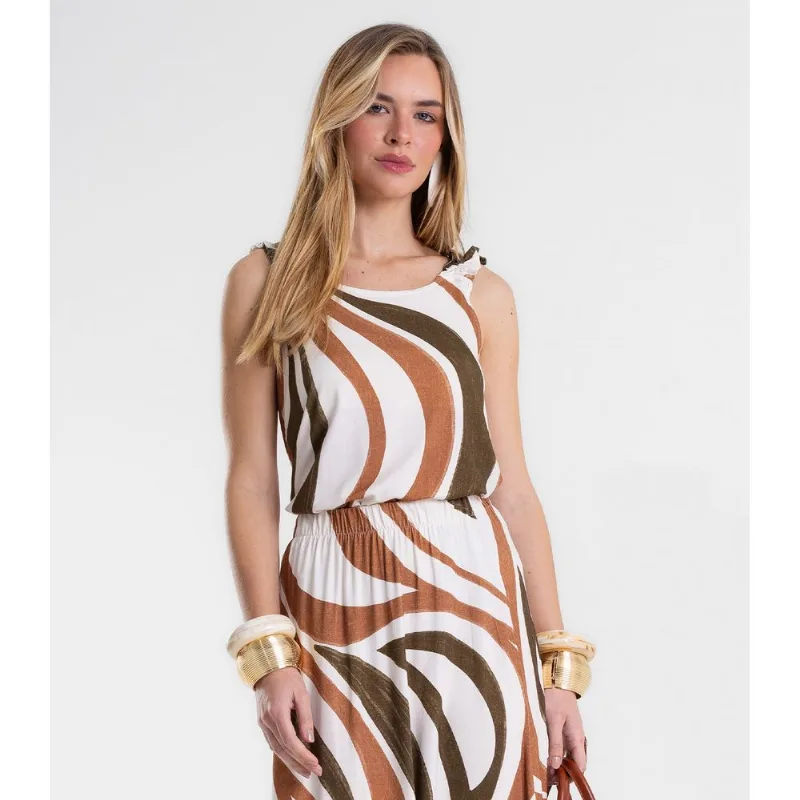 Regata Feminina Viscose Estampada Endless Marrom M