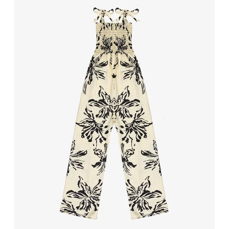 Macacão Longo Feminino De Lastex Estampado Select Bege P