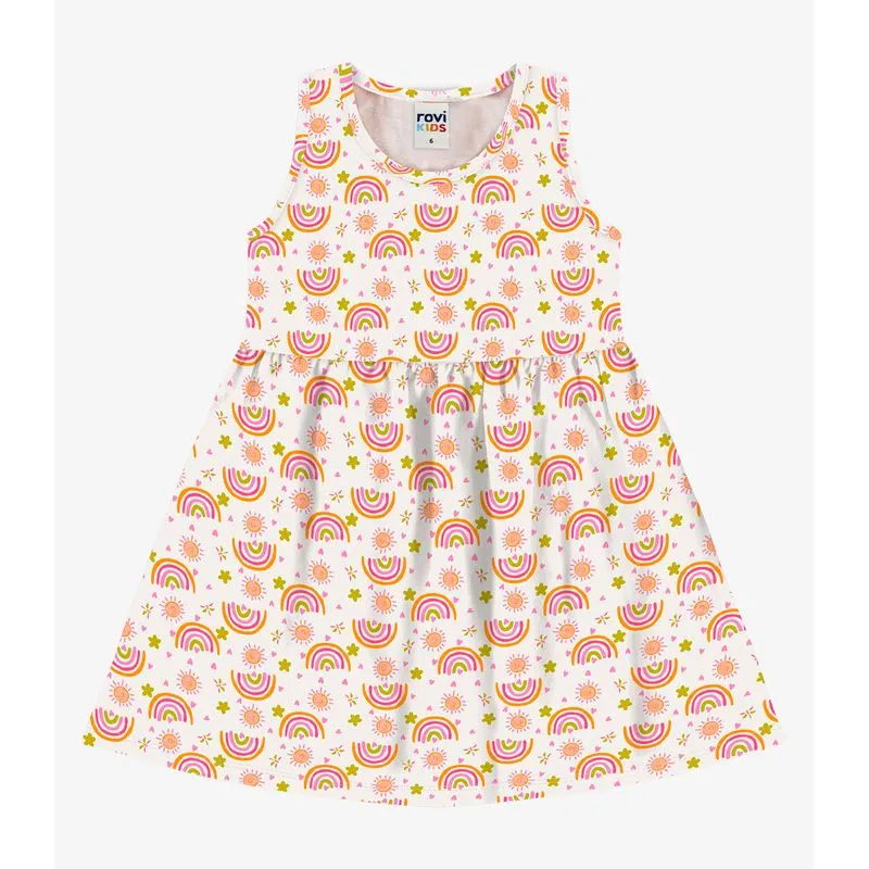 Vestido Infantil Cotton Leve Estampado Rovi Kids Bege 1