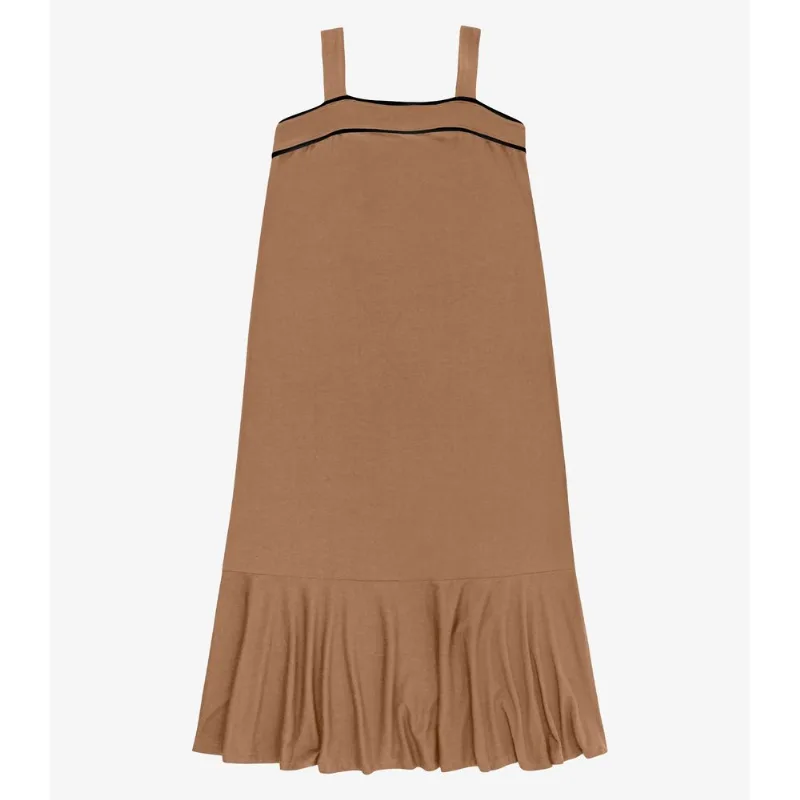 Vestido Feminino Super Midi Evasê Liso Endless Marrom G