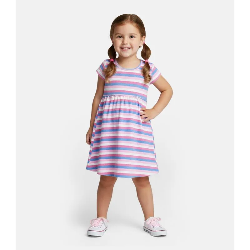 Vestido Infantil Manga Curta Estampado Biju Kids Rosa 3