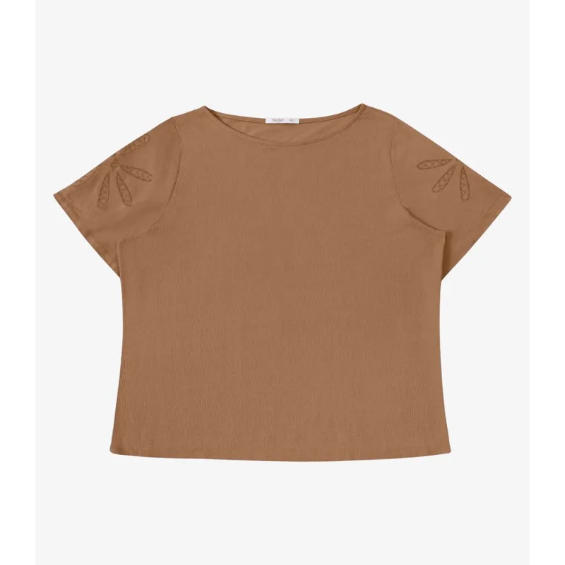 Blusa Feminina Com Bordado Secret Glam Marrom Plus G3