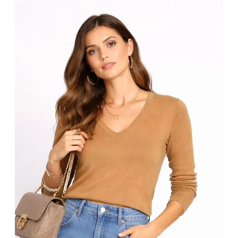 Suéter Feminino Gola V Em Tricot Rovitex Bege P