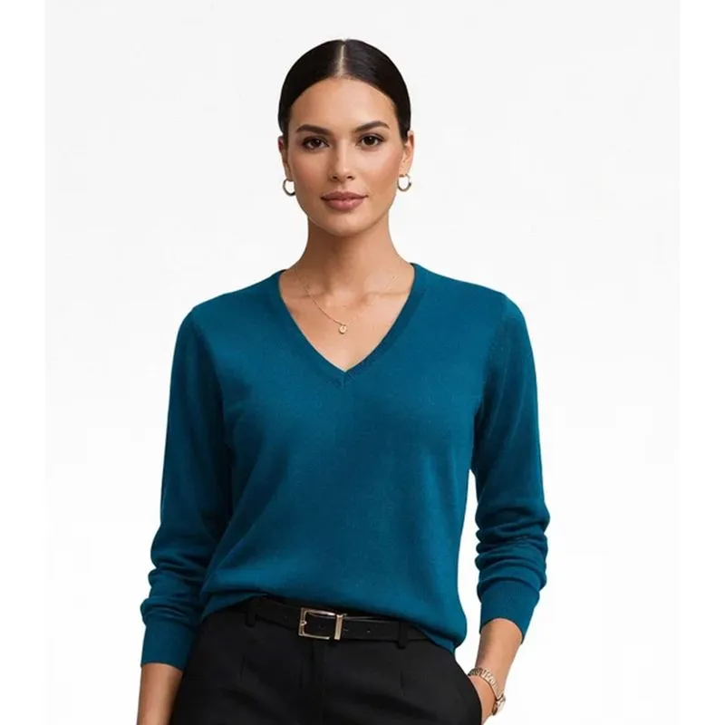 Suéter Feminino Gola V Em Tricot Rovitex Azul G