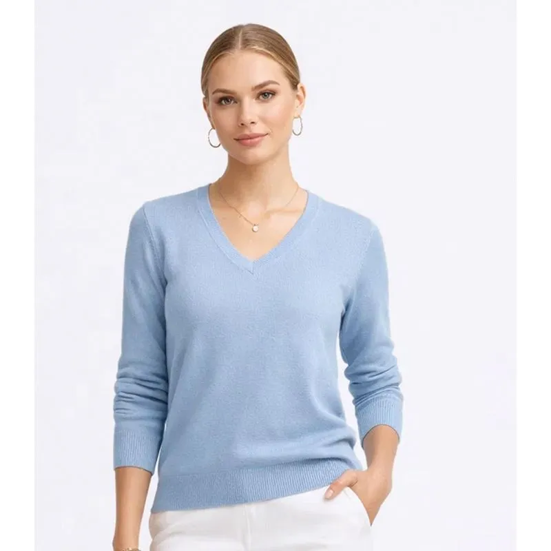 Suéter Feminino Gola V Em Tricot Rovitex Azul M