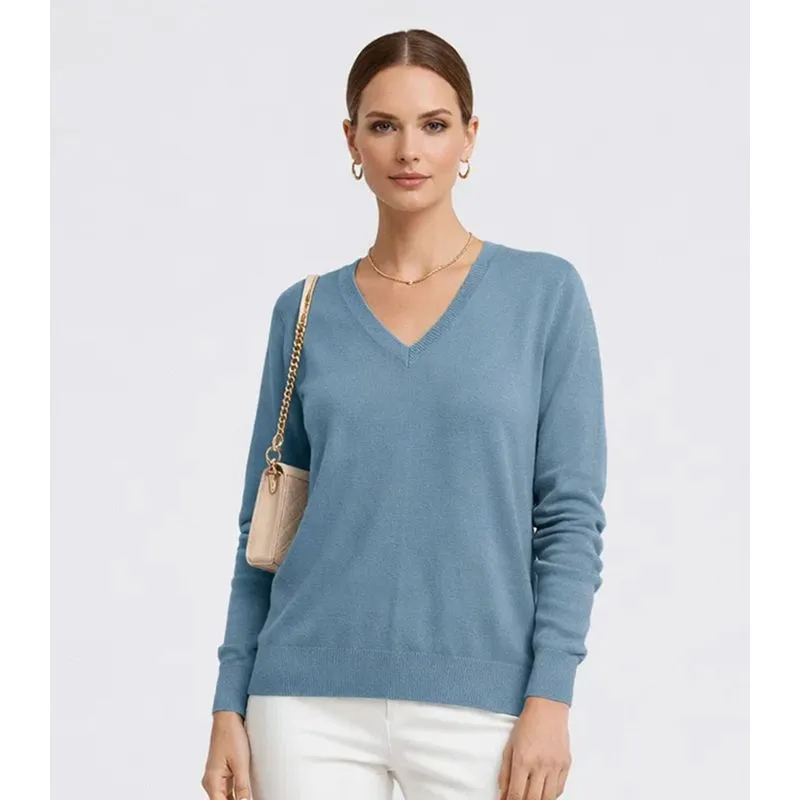 Suéter Feminino Gola V Em Tricot Rovitex Azul GG