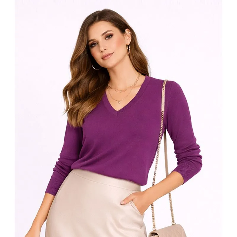 Suéter Feminino Gola V Em Tricot Rovitex Roxo G