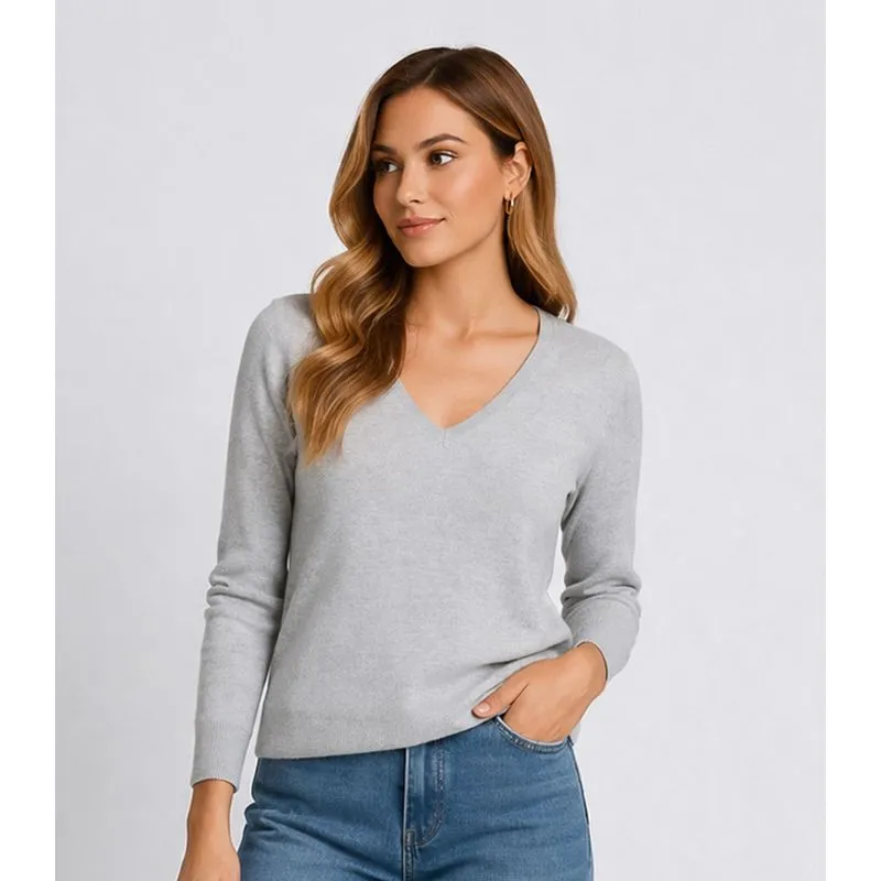 Suéter Feminino Gola V Em Tricot Rovitex Cinza G