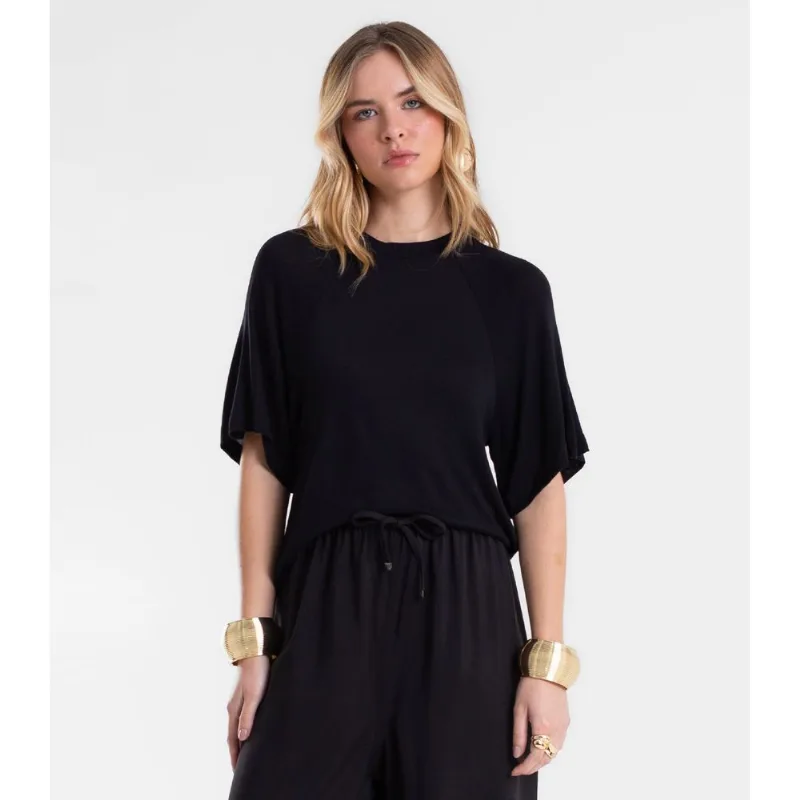 Blusa Feminina Raglan Viscotricot e Ribana Endless Preto P
