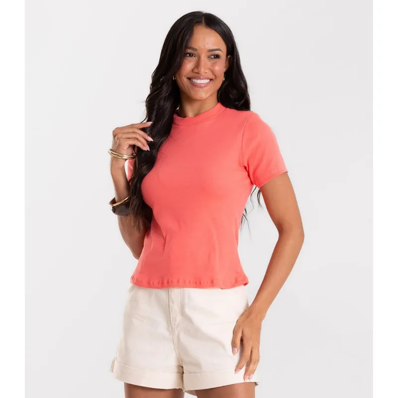 Blusa Feminina Básica Em Ribana Com Gola Rovitex Laranja P