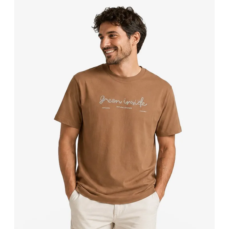 Camiseta Masculina Meia Malha Com Estampa Diametro Marrom GG