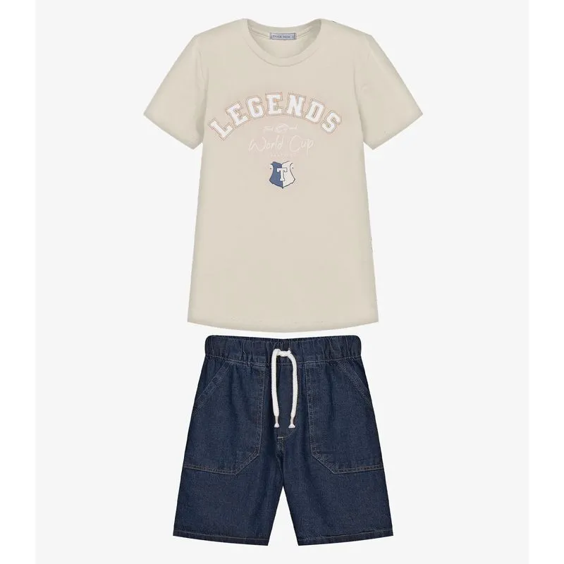 Conjunto Infantil Camiseta Com Bermuda Trick Nick Bege 4