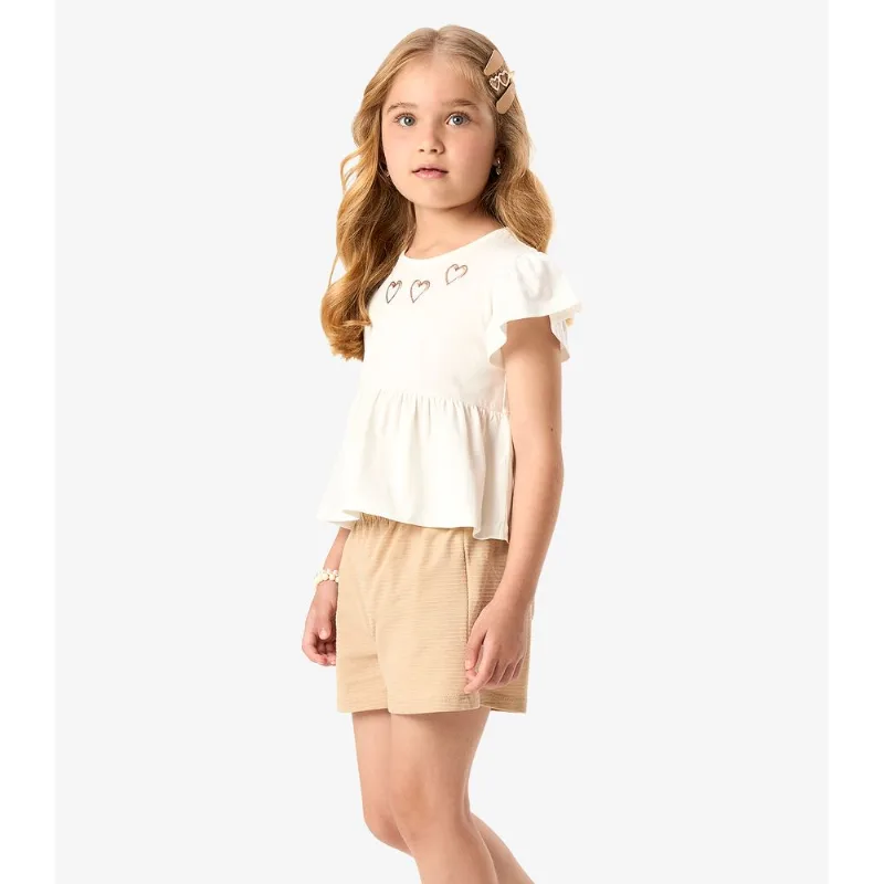 Conjunto Infantill Blusa Com Shorts Rovi Kids Bege 3
