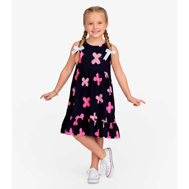 Vestido Infantil em Meia Malha Penteada Select Azul 6