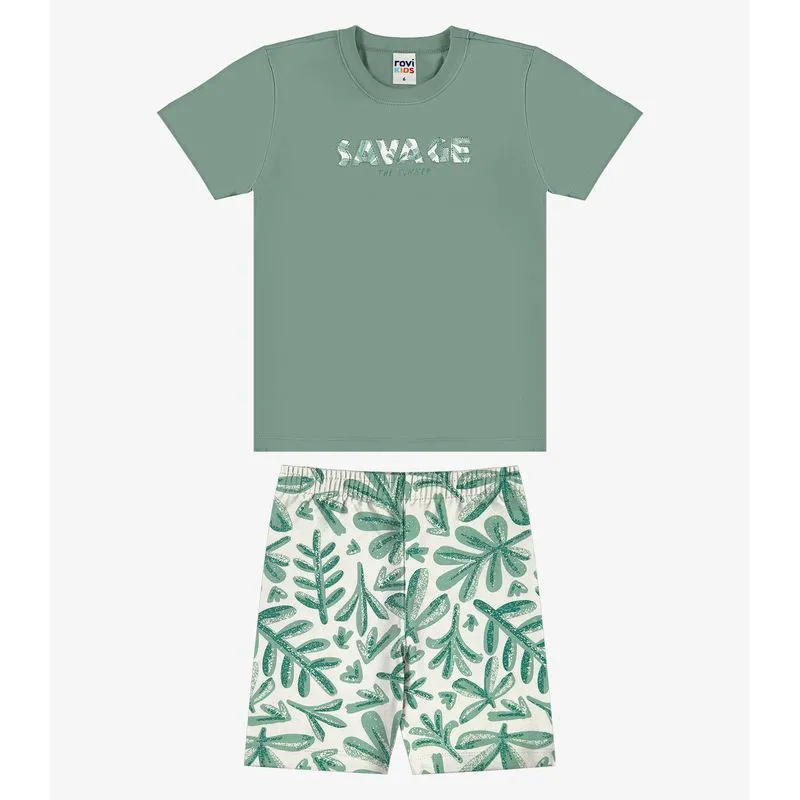 Conjunto Camiseta Com Bermuda Infantil Rovi Kids Verde 2