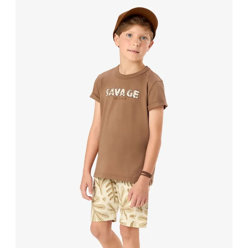 Conjunto Camiseta Com Bermuda Infantil Rovi Kids Marrom 1