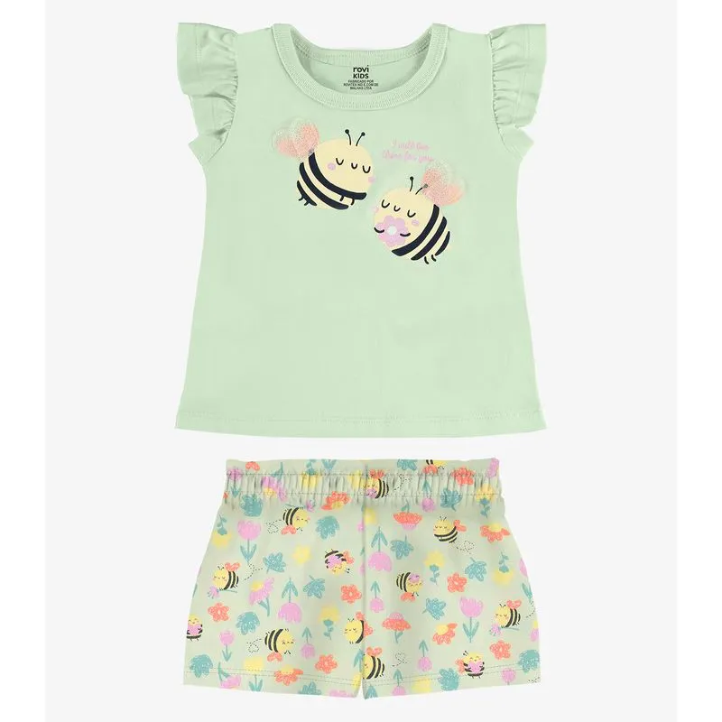 Conjunto Infantil Blusa Com Shorts Rovi Kids Verde M