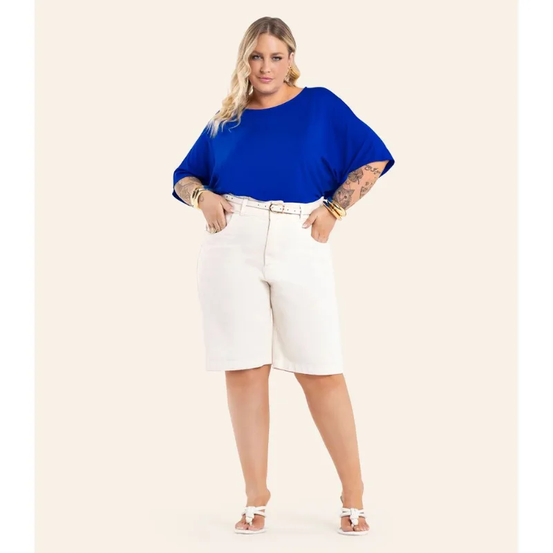 Blusa Feminina Manga Ampla Secret Glam Azul Plus G3