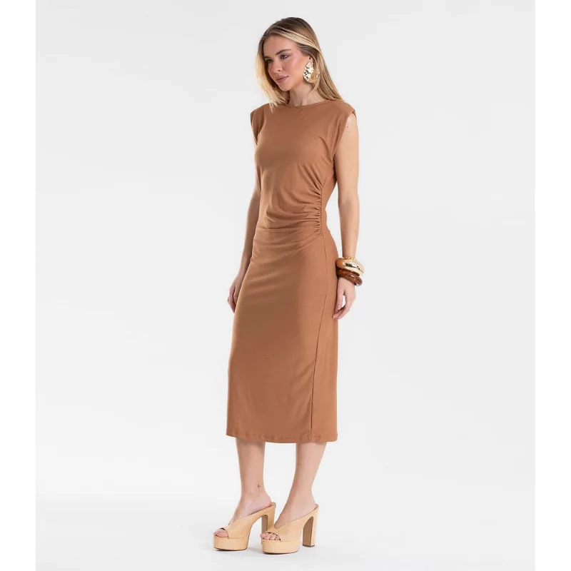Vestido Feminino Justo Midi Em Viscose Endless Marrom G