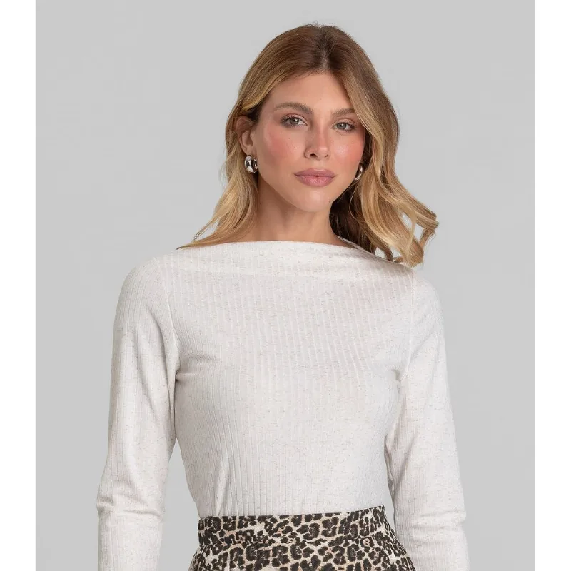 Blusa Feminina Manga Longa Canelada Dianna Off White P
