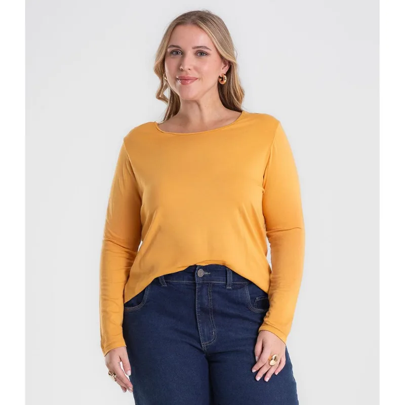 Blusa Manga Longa Viscotorcion Secret Glam Amarelo Plus G2