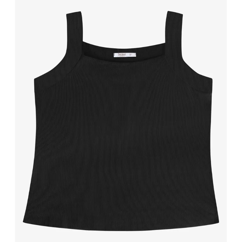 Regata Feminina Ribana Decote Reto Secret Glam Preto Plus G2