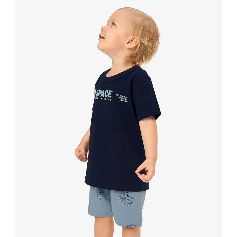 Conjunto Camiseta Com Bermuda Infantil Rovi Kids Azul 3